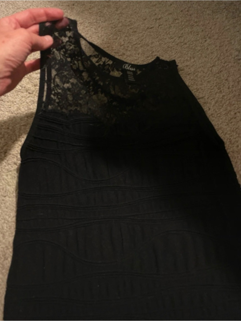 Black Lace Yoke Sleeveless Tank Dress